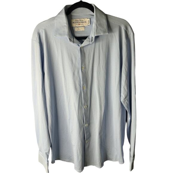 Mizzen + Main Spinnaker long sleeve Dress Shirt Light Blue Gingham Men’s large - Picture 1 of 5